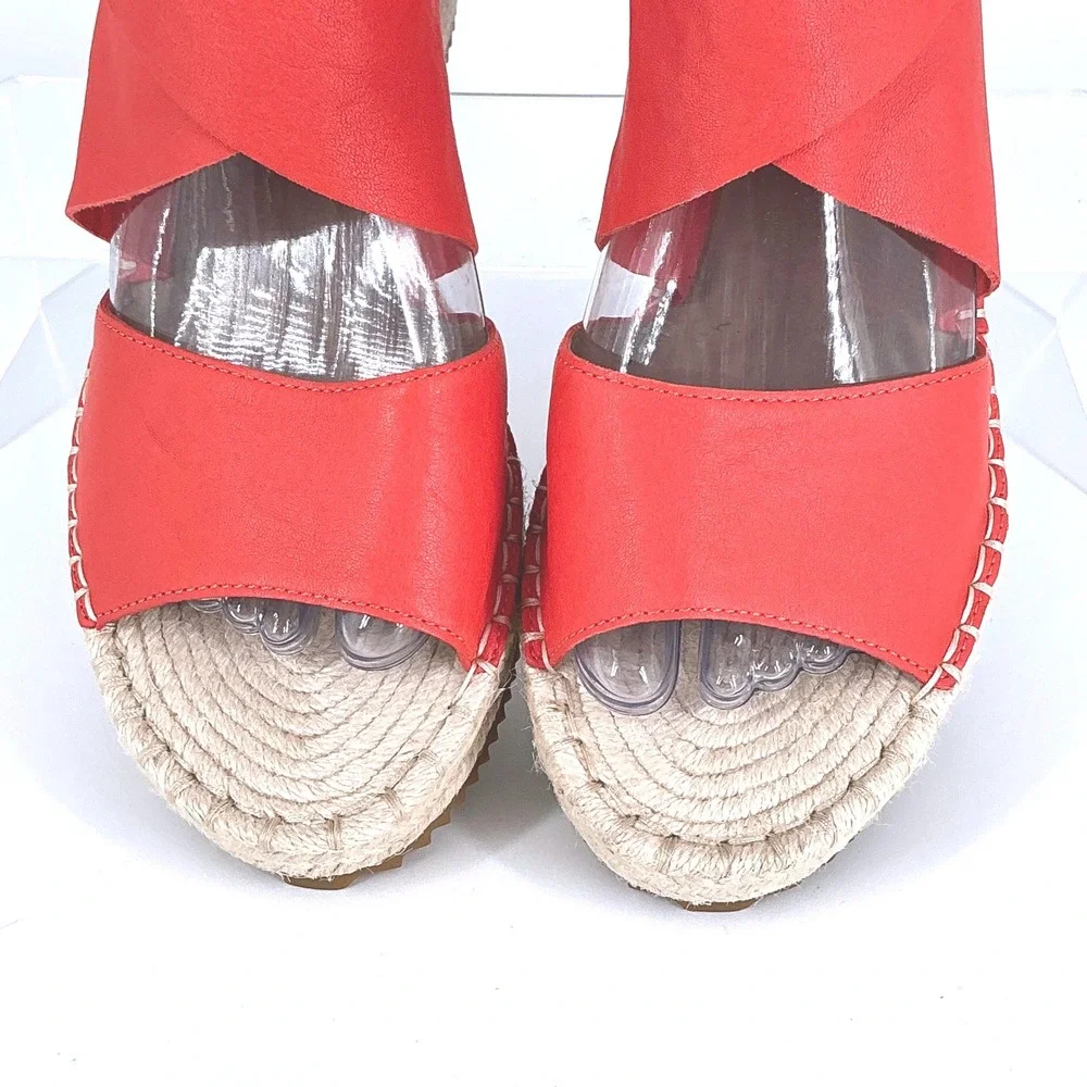 Eileen Fisher Size 10 Red Poppy Willow Leather Espadrille Wedge NEW Sandals $198